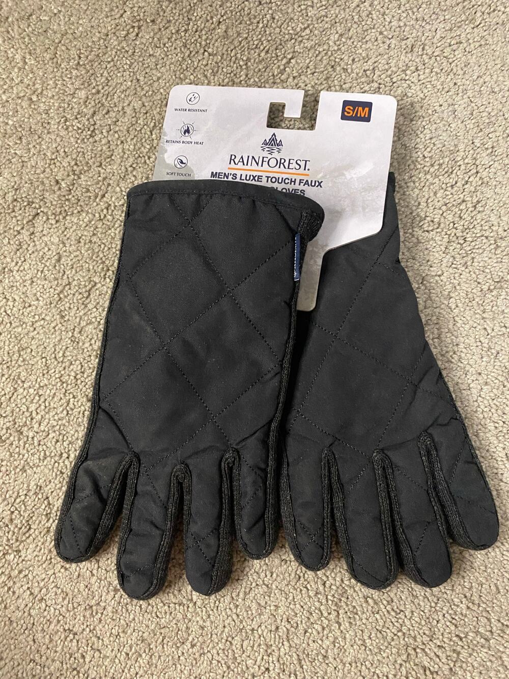 New Rainforst Men's Luxe Touch Faux Leather Gloves, Black Size S/M
